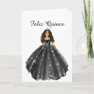 Feliz Quince Black Quinceañera Birthday Card Kaart