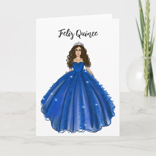 Feliz Quince - Dark Blue Quinceañera Birthday Kaart (Voorkant)