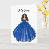 Feliz Quince - Dark Blue Quinceañera Birthday Kaart (Gele Bloem)