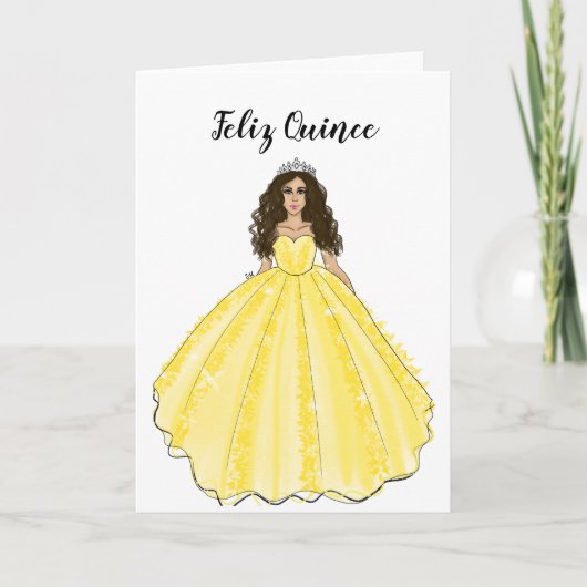 Feliz Quince - Yellow Quinceañera Birthday Card  Kaart (Voorkant)