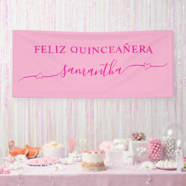 Feliz Quinceañera Hart Swash Naam in hete roze Spandoek