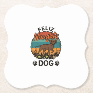 Feliz Stoute Hond Bruine Retro Zon Pootafdrukken Kartonnen Onderzetters