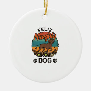 Feliz Stoute Hond Bruine Retro Zon Pootafdrukken Keramisch Ornament