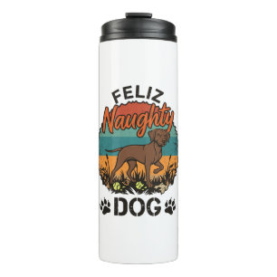 Feliz Stoute Hond Bruine Retro Zon Pootafdrukken Thermosbeker