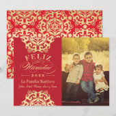 Feliz Tarjeta de la Foto de Navidad en Rojo y Oro Feestdagenkaart (Voorkant / Achterkant)