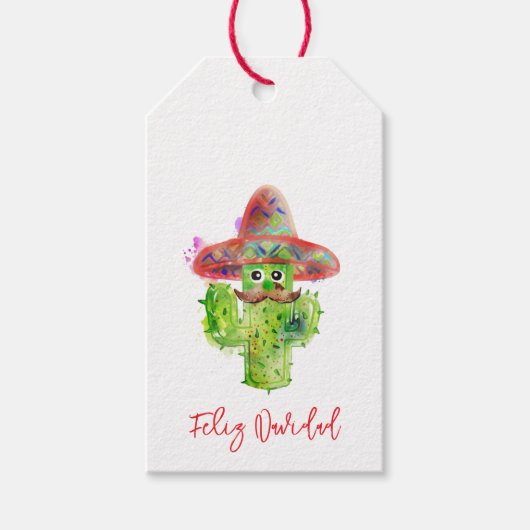 Felize Navidad Cactus Art Zuidwest Kerstpret Cadeaulabel (Voorkant)