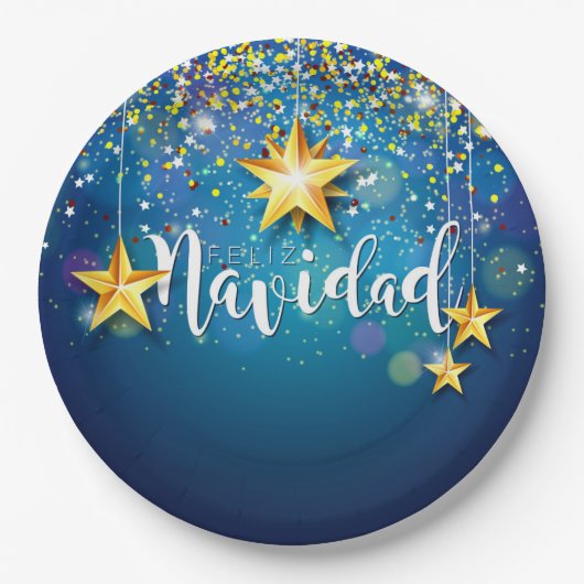 Felize Navidad Gold Stars Kerst Bord (Voorkant)