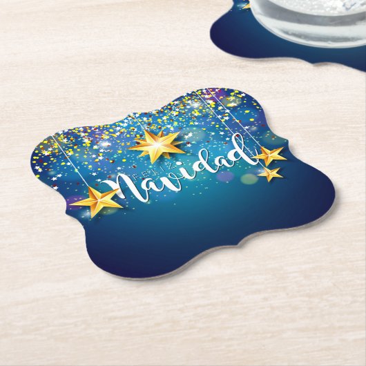 Felize Navidad Gold Stars Kerstmis Kartonnen Onderzetters (Gekanteld)