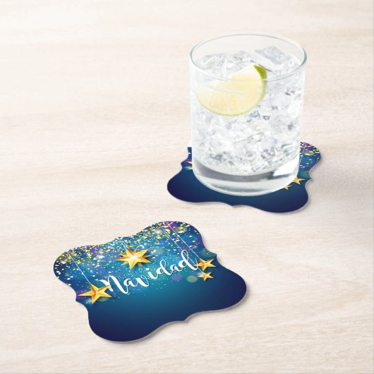 Felize Navidad Gold Stars Kerstmis Kartonnen Onderzetters (Insitu)