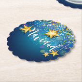 Felize Navidad Gold Stars Kerstmis Kartonnen Onderzetters (Gekanteld)