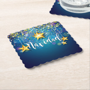 Felize Navidad Gold Stars Kerstmis Kartonnen Onderzetters