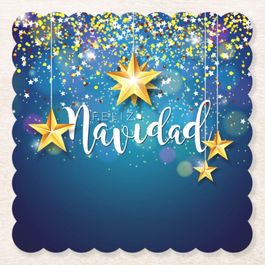 Felize Navidad Gold Stars Kerstmis Kartonnen Onderzetters (Voorkant)