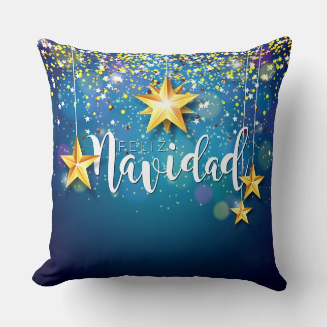 Felize Navidad Gold Stars Kerstmis Kussen (Voorkant)