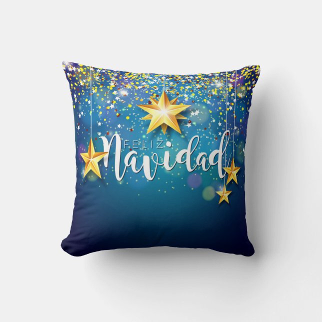 Felize Navidad Gold Stars Kerstmis Kussen (Voorkant)
