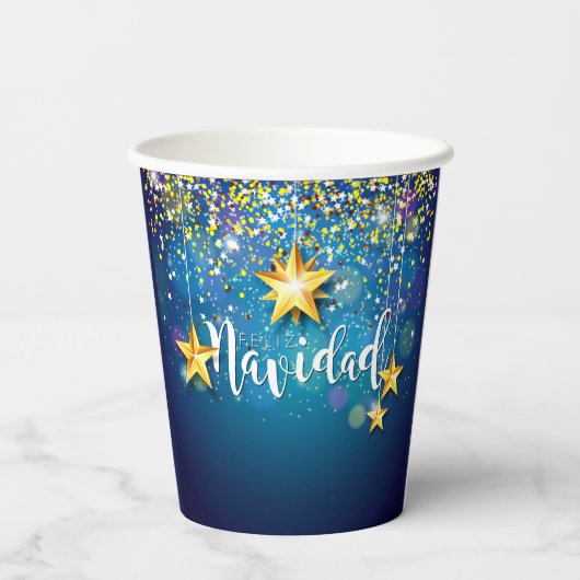 Felize Navidad Gold Stars Kerstmis Papieren Bekers (Achterkant)