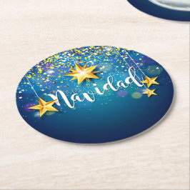 Felize Navidad Gold Stars Kerstmis Ronde Kartonnen Onderzetter