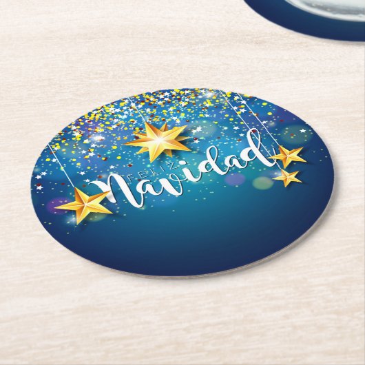 Felize Navidad Gold Stars Kerstmis Ronde Kartonnen Onderzetter (Gebogen)