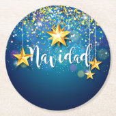 Felize Navidad Gold Stars Kerstmis Ronde Kartonnen Onderzetter (Voorkant)