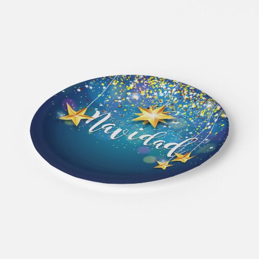 Felize Navidad Gold Stars Kerstmis van 7 inch Papieren Bordje (Gekanteld)