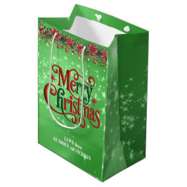 Felkerig groen prettig kerstfeest medium cadeauzakje