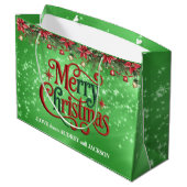 Felkerig groene vrolijk kerstfeest groot cadeauzakje (Achterkant Gekanteld)