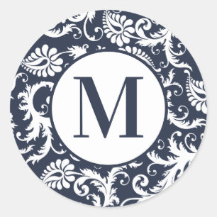 Felle Aqua Damast Monogram Huwelijk Stickers