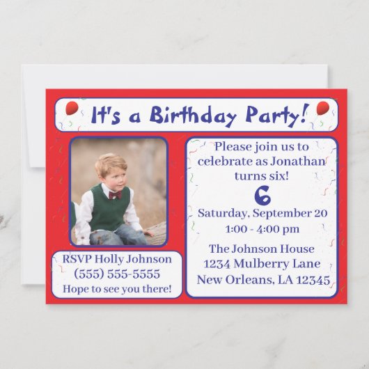 Felle ballonnen & confetti verjaardag kaart (Voorkant)