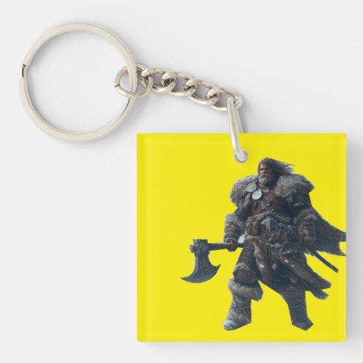 Felle barbaarse krijger met oude bijl sleutelhanger (voorkant)