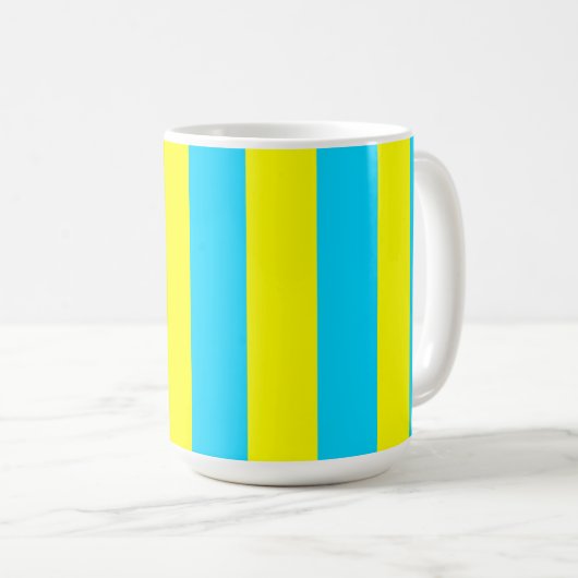 Felle blauwe en gele strepen koffiemok (Voorkant rechts)