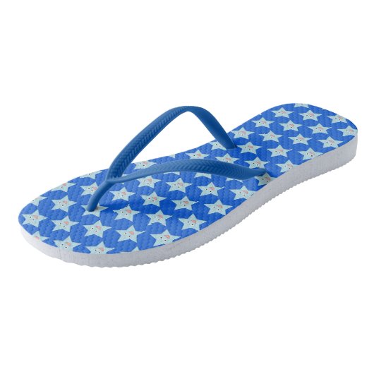 Felle blauwe feestster slippers teenslippers (Schuin)