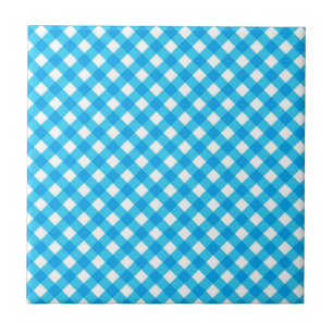 Felle blauwe gingham patroon tegeltje