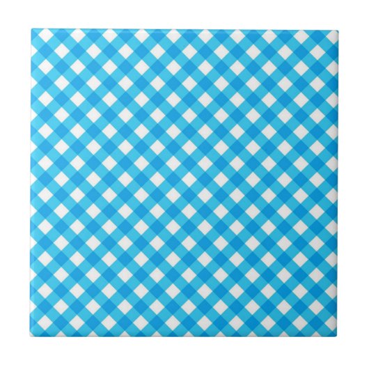 Felle blauwe gingham patroon tegeltje (Voorkant)