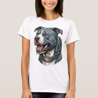 Felle blauwgrijze pitbull met getande kettinghalsb t-shirt