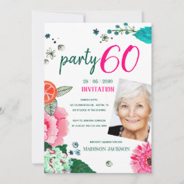 Felle bloemen 60ste verjaardagsfeest foto kaart