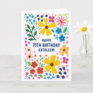 Felle bloemen, gepersonaliseerde naam en leeftijd  kaart