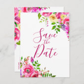 Felle bloemen heldroze lente 'save the date' aankondigingskaart (Voorkant / Achterkant)