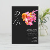Felle bloemige waterverf monogram bruiloft kaart (Staand voorkant)