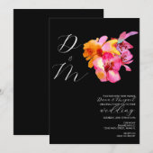 Felle bloemige waterverf monogram bruiloft kaart (Voorkant / Achterkant)