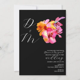 Felle bloemige waterverf monogram bruiloft kaart