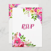 Felle bloemrijke roze lente botanische RSVP Uitnodiging Briefkaart (Voorkant / Achterkant)