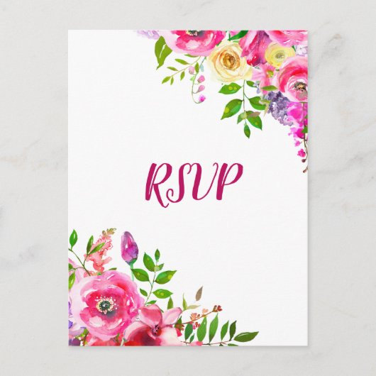 Felle bloemrijke roze lente botanische RSVP Uitnodiging Briefkaart (Voorkant)