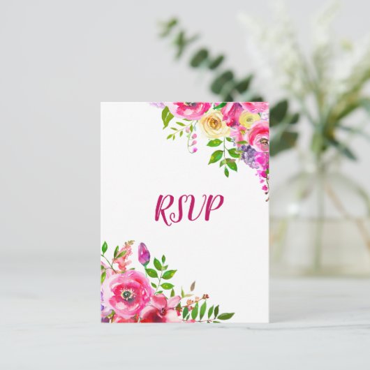 Felle bloemrijke roze lente botanische RSVP Uitnodiging Briefkaart (Staand voorkant)