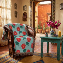 Felle Boho Bloemende Worpdeken met Rode Madeliefje Deken