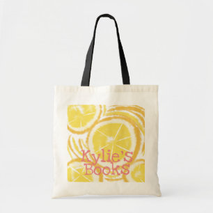 Felle Citroenschijfjes Abstracte Bibliotheekboeken Tote Bag
