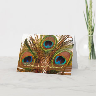 Felle decoratieve pauwenveren Bruidsmeisje kaart