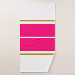 Felle, dikke, candy roze racingstrepen op wit badhanddoek