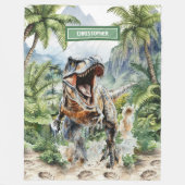 Felle dinosaurusdeken gepersonaliseerd met jongens fleece deken (Voorkant)