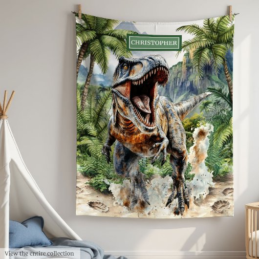 Felle dinosaurusdeken gepersonaliseerd met jongens fleece deken