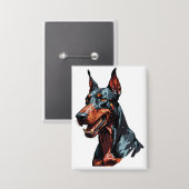 Felle Dobermann Portret Agresieve Hond cadeau Button (Voorkant / Achterkant)