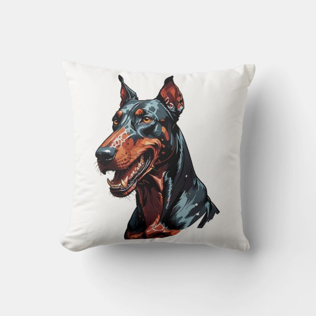 Felle Dobermann Portret Agresieve Hond cadeau Kussen (Voorkant)